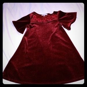 Copper Key burgundy velvet dress,flowers 3T,4T